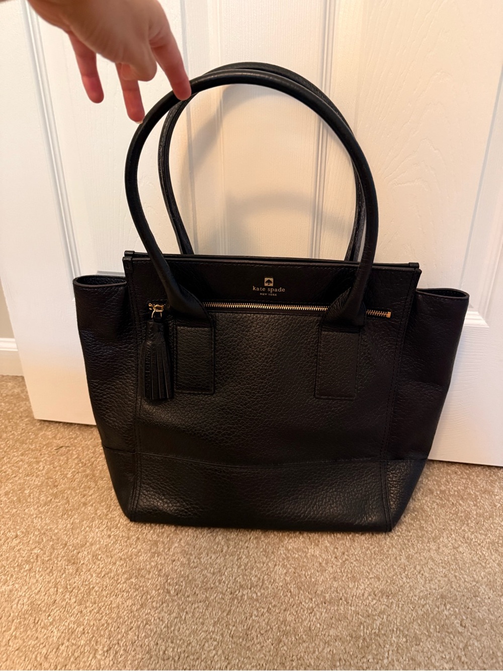 kate spade Black Pebbled Leather Tote with Tassel
